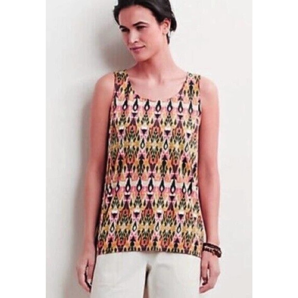 J. Jill Aztec Sleeveless Tank Top M Scoop Neck 100% Cotton Multi-Colored Ikat